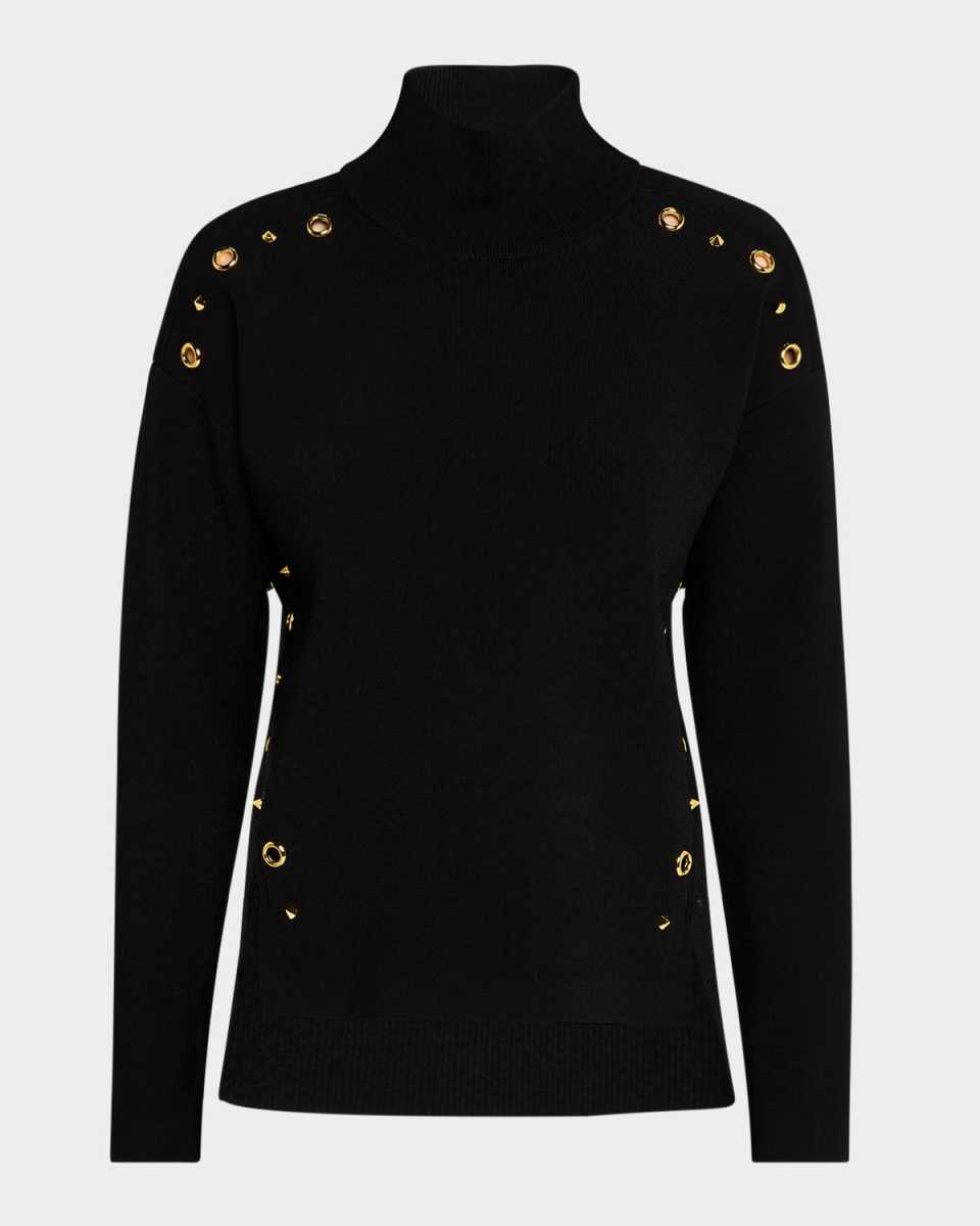 Mock-Neck Eyelet Embellished Sweat